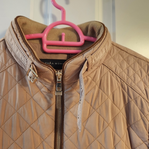 Zara Quilted Coat, Size XL, Beige - Picture 2 of 5